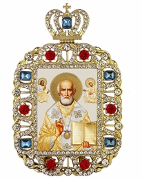 Saint Nicholas, Jeweled Framed Icon With Crown