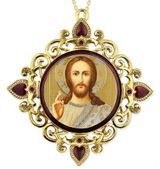 Christ The Teacher, Jeweled Round Framed Icon with Chain