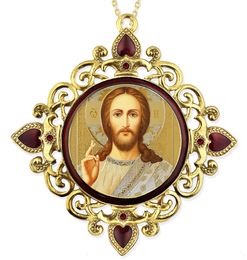 Christ The Teacher, Jeweled Round Framed Icon with Chain