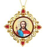 Christ The Teacher, Jeweled Round Framed Icon with Chain