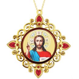 Christ The Teacher, Jeweled Round Framed Icon with Chain