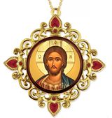Christ The Teacher, Jeweled Round Framed Icon with Chain