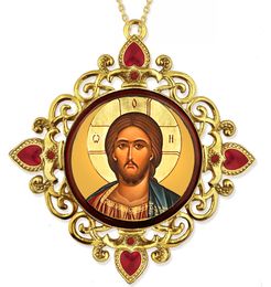 Christ The Teacher, Jeweled Round Framed Icon with Chain