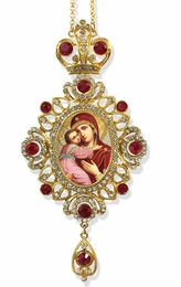 Virgin of Vladimir, Jeweled Icon Ornament / Red Crystals