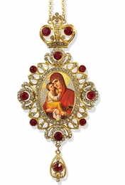 Virgin Mary and Child, Jeweled Icon Ornament / Red Crystals