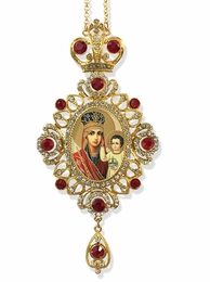 Virgin Mary and Child, Jeweled Icon Ornament / Red Crystals