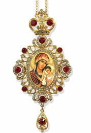 Virgin Mary "Peschanskaya", Jeweled Icon Ornament / Red Crystals