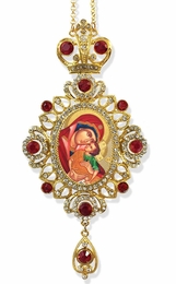 Virgin Mary "Leaping with Joy", Jeweled Icon Ornament / Red Crystals