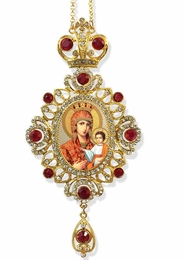 Virgin Mary "Quick to Hear", Jeweled Icon Ornament / Red Crystals