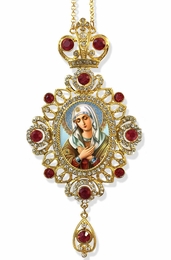 Virgin Mary Extreme Humility, Jeweled Icon Ornament / Red Crystals