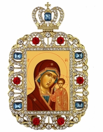 Virgin of Kazan, Jeweled Framed Icon With Crown