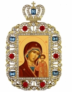 Virgin of Kazan, Jeweled Framed Icon With Crown