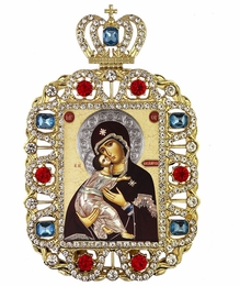 Virgin of Vladimir, Jeweled Framed Icon With Crown
