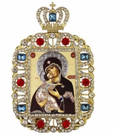Virgin of Vladimir, Jeweled Framed Icon With Crown
