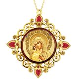Virgin of Feodorovskaya, Jeweled Round Framed Icon with Chain