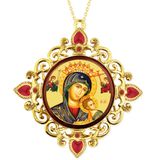 Virgin Mary Perpetual Help, Jeweled Round Framed Icon with Chain