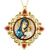 Virgin Mary Eternal Bloom, Jeweled Round Framed Icon with Chain