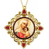 Virgin of Hope, Jeweled Round Framed Icon with Chain