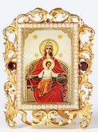 Virgin Mary "Reigning", Jeweled Framed Icon With Stand and Chain