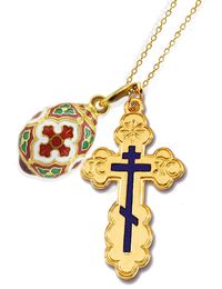 Set of  St. Olga Gold Plated Cross, Egg Pendant & Chain
