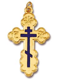 Three Barred  St. Olga Orthodox Cross, Sterling Silver, Gold Plated 