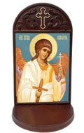 Guardian Angel, Gold Foil Icon Wooden Shrine With Shelf 