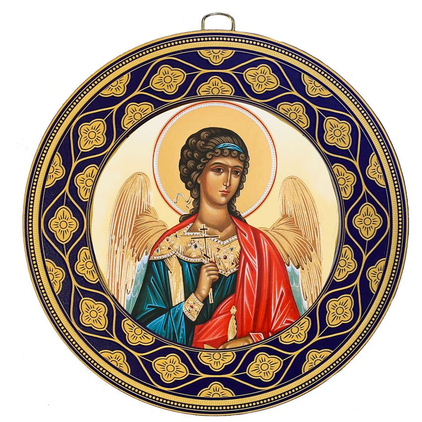 Guardian Angel, Orthodox Icon in Wooden Round Frame at Holy Trinity Store