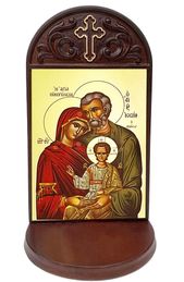 The Holy Family, Byzantine Greek Icon in Shrine With Shelf 