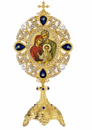 The Holy Family, Icon in Pearl Jeweled Shrine - Monstrance Style