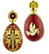 Reversible Egg Pendant "Holy Spirit/Cross", Silver / Gold Plated, Red