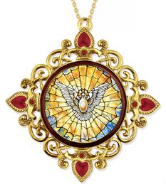 The Holy Spirit, Jeweled Round Framed Icon with Chain