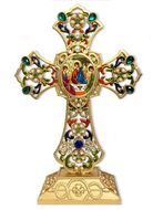 Holy Trinity Icon in Filigree Standing Jeweled Cross 