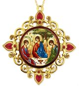 The Holy Trinity, Jeweled Round Framed Icon with Chain
