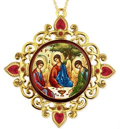 The Holy Trinity, Jeweled Round Framed Icon with Chain