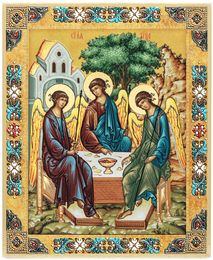 The Holy Trinity, Gold Foil Wooden Orthodox Mini Icon
