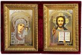 Virgin of Kazan and Christ the Teacher, Icon Diptych in Velvet Case, Extra Large