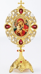Virgin Mary Zirovitskaya Icon in Pearl Jeweled Shrine - Monstrance Style
