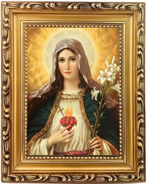 Immaculate Heart of Virgin Mary, Wooden Frame Icon with Stand