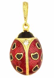 Lady Bug Egg Pendant, Sterling Silver 925, Gold Plated, Small