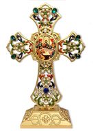 The Last Supper Icon in Filigree Standing Jeweled Cross 