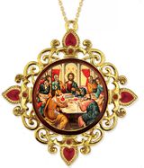 The Last Supper, Jeweled Round Framed Icon with Chain