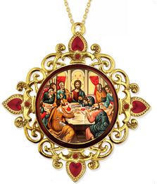 The Last Supper, Jeweled Round Framed Icon with Chain