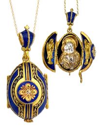 Virgin Mary & Christ with Angels, Silver / Gold Gilded Locket, Blue
