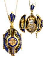Virgin Mary & Christ with Angels, Silver / Gold Gilded Locket, Blue