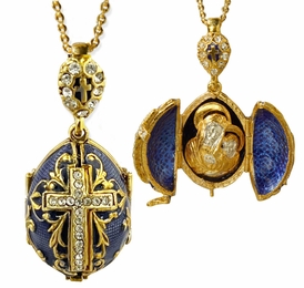 Virgin Mary & Child Locket, Sterling Silver, Gold Plated, Purple