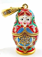 Matreshka Doll Enamel Pendant, Silver 925, Gold Plated