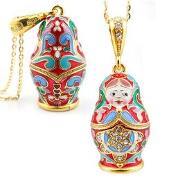 Matreshka Doll Enamel Pendant, Silver 925, Gold Plated