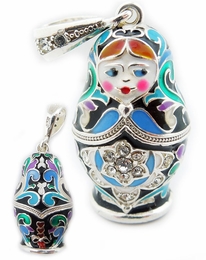 Matreshka Russian Doll Enamel Pendant, Silver 925 