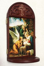The Nativity Icon Wooden Shrine With Shelf 