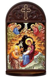 The Nativity Icon Wooden Shrine With Shelf 
